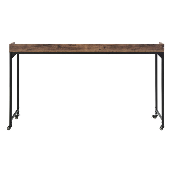 English Elm Rustic Overbed Desk with Adjustable 40-44" Height, Brown Faux Wood Top, Metal Caster Legs for Bedworking B011P244981