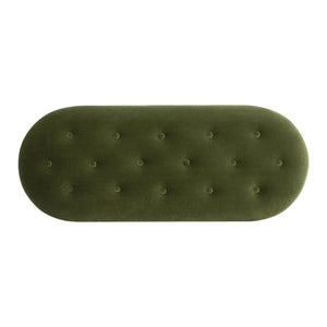 English Elm Jennifer Taylor Home - Melinda Oval Tufted Storage Bench with Bullion Fringe, Gold Velvet Upholstery, Vintage Charm Olive Green B2719P238472