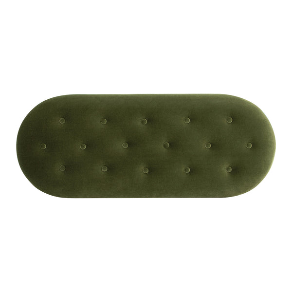 English Elm Jennifer Taylor Home - Melinda Oval Tufted Storage Bench with Bullion Fringe, Gold Velvet Upholstery, Vintage Charm Olive Green B2719P238472