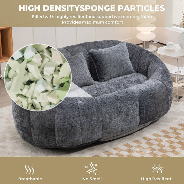 English Elm Bean Bean Bag Sofa High-Density Memory Foam Two-Seater Lounger High Back Chenille Cozy Support Gray W395P181439
