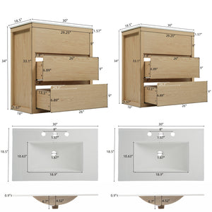 English Elm Christopher Knight Home® - 60" Double Sinks Bathroom Vanity Set with Two Ceramic Basins, Soft-Close Drawers, Sleek Handle-Free Design Natural Wood N817P280550N