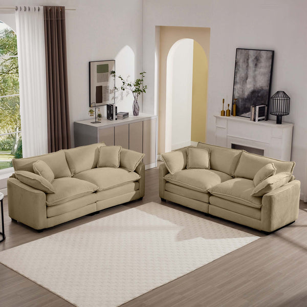 English Elm Modern Two-Piece Fabric Sofa Set - Stylish Tan Corduroy 2-Seater Design With Cloud-Like Comfort! W714S00792