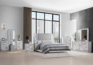 English Elm MOON White Marble Dresser with LED Accent Lighting, High-Gloss Solid Wood & MDF Luxury Design B201P338300