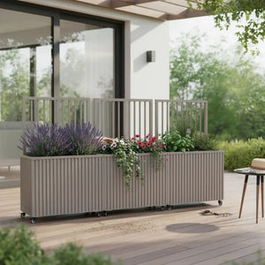 English Elm Grove Tall Aluminum Outdoor Planter with Wood Tone Finish for Patio or Entryway B2755P462216