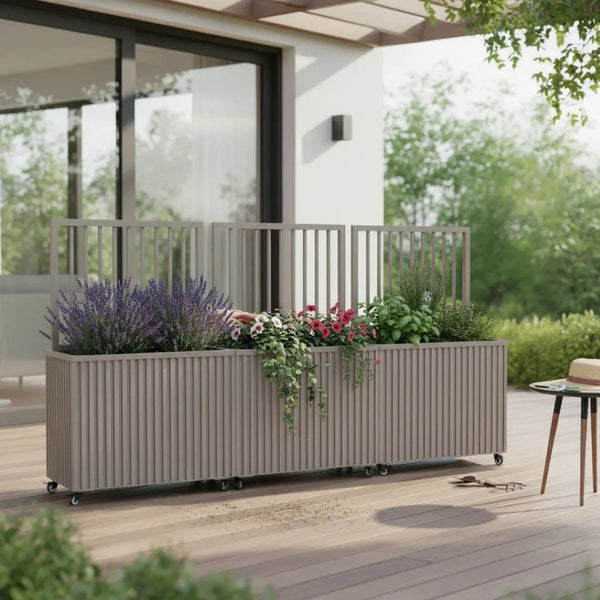 English Elm Grove Tall Aluminum Outdoor Planter with Wood Tone Finish for Patio or Entryway B2755P462216