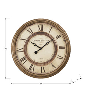 English Elm Clocks, 20" Round Antique Brown Wall Clock With Vintage Roman Numerals & Silent Quartz Movement B2710P287080