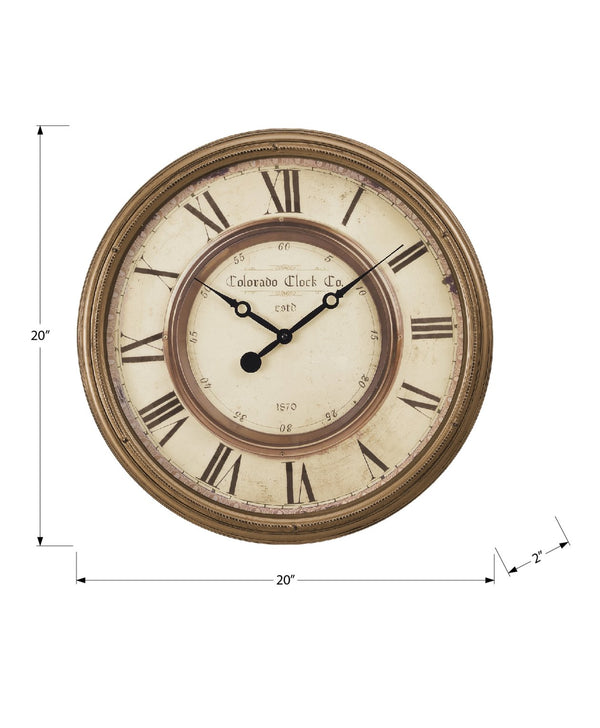 English Elm Clocks, 20" Round Antique Brown Wall Clock With Vintage Roman Numerals & Silent Quartz Movement B2710P287080