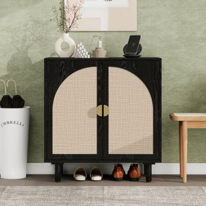 English Elm 2 Door Cabinet with Adjustable Shelves, Anti-Tip Safety, Pine Support Feet, Compact Storage Solution Black W688134369