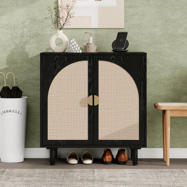 English Elm 2 Door Cabinet with Adjustable Shelves, Anti-Tip Safety, Pine Support Feet, Compact Storage Solution Black W688134369