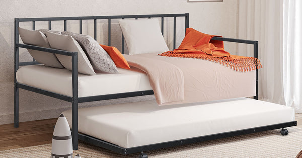 English Elm Contemporary Full-Size Metal Bed Frame with Minimalist Design, Lightweight, Foundation-Free Ease Black 76 L x 18 W x 4 H B2741P364410