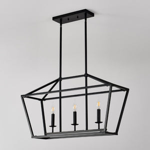 English Elm 3-light Industrial Farmhouse Linear Chandelier Matte Black Metal for Island or Dining W5008P465017