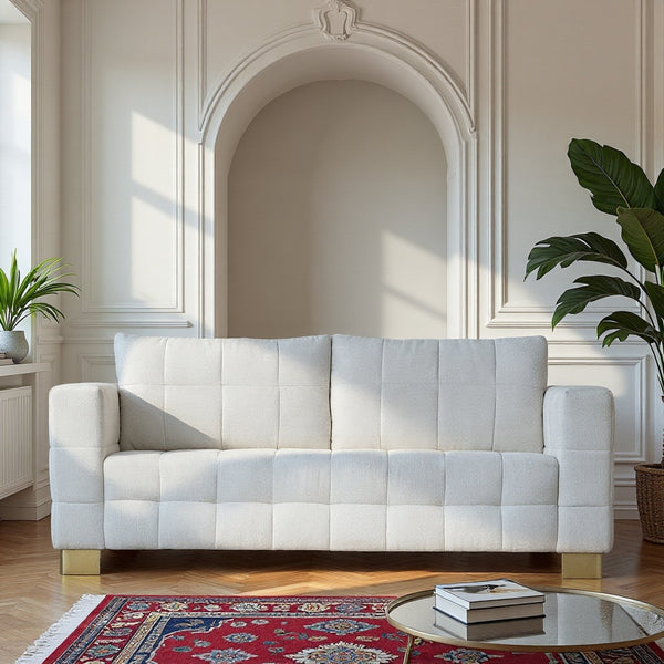 English Elm FX-P54-BK Plush Chenille Sofa with Metallic Legs, Subtle Glamour, Durable Velvet Feel for Living Room Beige W576S00168