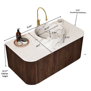 English Elm Dina 36" Elegant Wall-Mounted Bathroom Vanity With Unique Stone Pattern Basin & Dark Walnut Storage W2615S00496