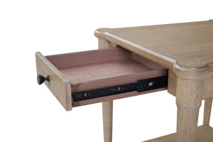 English Elm Sand Sand Finished End Table with Storage Drawer, Solid Wood + MDF, Transitional Casual Design, Shelf B2699P218289