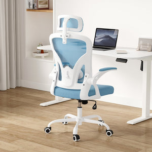 English Elm Ergonomic High Back Mesh Desk Chair with Flip up Arms and Adjustable Lumbar Support Blue,White T3623P434250