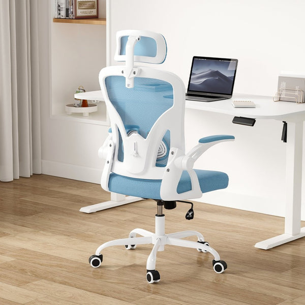 English Elm Ergonomic High Back Mesh Desk Chair with Flip up Arms and Adjustable Lumbar Support Blue,White T3623P434250