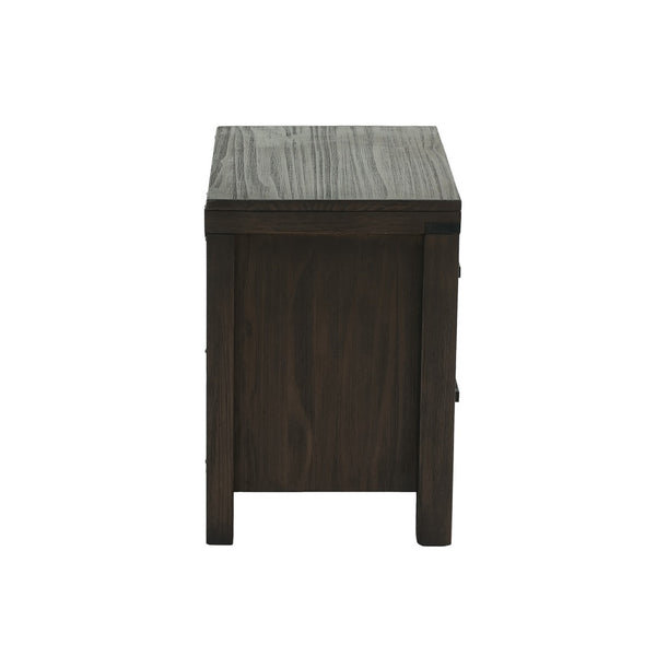 English Elm 2 Drawer Nightstand Espresso Finish with Two Smooth-Glide Drawers, Tapered Feet & Weathered Wood Top for Bedroom SR015426