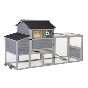 English Elm Portable Pinewood Chicken Coop with Nesting Box Run and Wheels for Backyard Flocks Gray W2181P356211