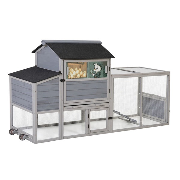 English Elm Portable Pinewood Chicken Coop with Nesting Box Run and Wheels for Backyard Flocks Gray W2181P356211