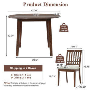 English Elm 3-piece Folding Round Dining Set with Upholstered Chairs for Compact Apartment Spaces N752S000618D