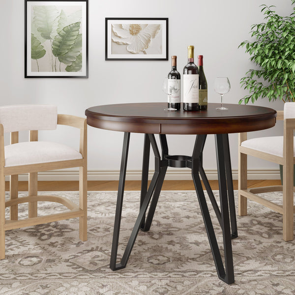English Elm Christopher Knight Home® - Round Mid-Century Bar Table with Hairpin Metal Legs and Open Shelf, 46.85" Diameter, Stylish Dining Brown N771P205281W