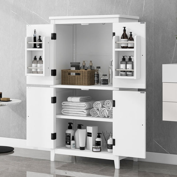 English Elm Elegant Bathroom Floor Storage Cabinet with 4 Doors, Adjustable Shelves, Anti-Tip Design, 28"L x 15"W White N725P188461K