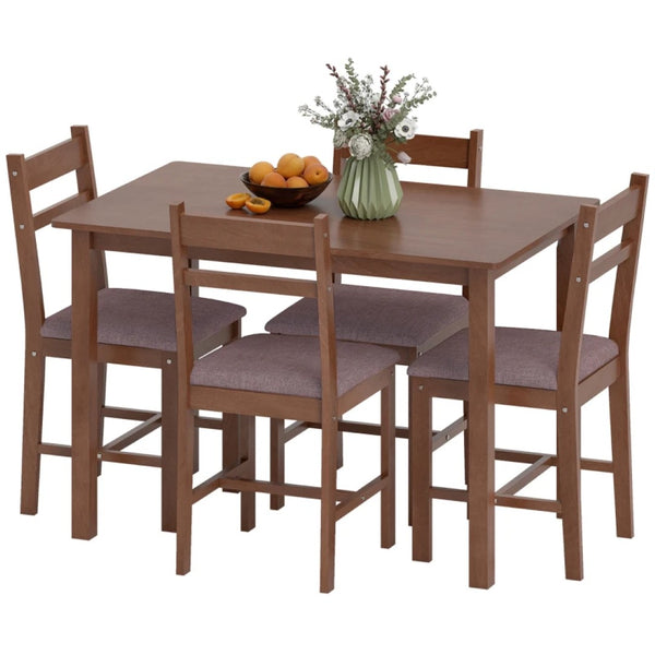 English Elm Kitchen Farmhouse Dining Set Rubberwood Table Four Padded Linen Chairs Compact Nook Brown,Light Brown T3971P459278