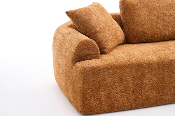 English Elm LY-024OR Plush 4-Seater Compression Sofa in Orange Crochet Yarn Fabric with 4 Pillows, Deep Seat Comfort W2231S00016