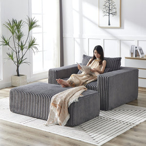 English Elm 75-Inch Corduroy Sponge Lounge Chair - Modern Sleeper Recliner With Footrest, No Assembly Needed! W834P206097