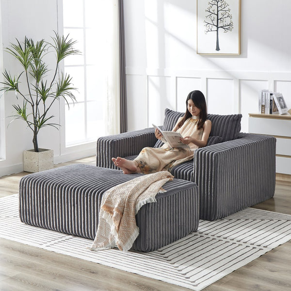 English Elm 75-Inch Corduroy Sponge Lounge Chair - Modern Sleeper Recliner With Footrest, No Assembly Needed! W834P206097