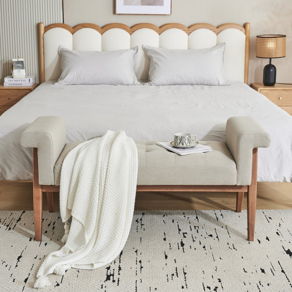 English Elm Christopher Knight Home® - Elegant Beige Linen Tufted Ottoman — Sturdy Pine Frame, Breathable Cushioning, 300lb Capacity, Versatile Accent Seat N769P231528A