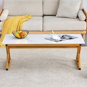 English Elm A Sintered Stone Top Coffee Table with Golden X Legs for Modern Living Rooms W1151P154282