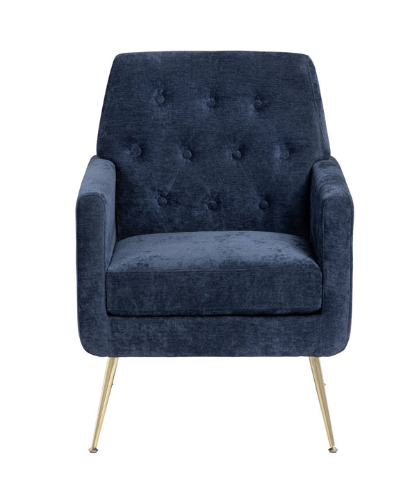 Crestview Collection Modern Accent Chair - Stylish Upholstered Furniture With Button Tufting And Gold Legs For Any Room Navy Polyester Evfzr4352cnvy