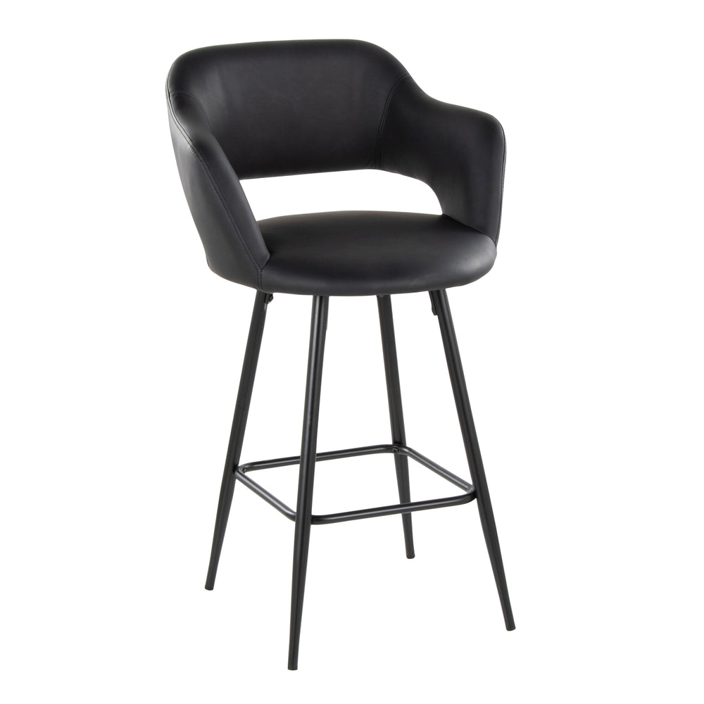 English Elm Margarite 26" Contemporary Counter Stool Set of 2 — Black Faux Leather, Ergonomic Low Back, Metal Footrest PMID B202S00356
