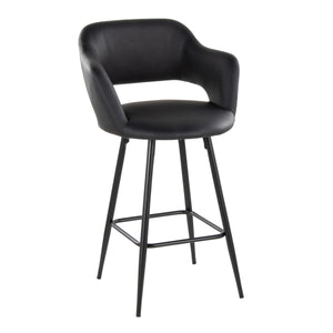 English Elm Margarite 26" Contemporary Counter Stool Set of 2 — Black Faux Leather, Ergonomic Low Back, Metal Footrest PMID B202S00356