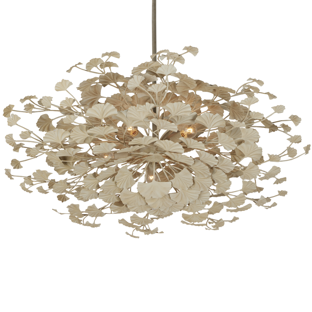 Maidenhair Cream Semi-Flush Mount Light Fixture - Nature-Inspired Design with Antique Pearl Finish