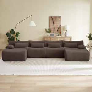 English Elm Sectional U-shaped Corduroy Sofa with Ottoman Convertible Layout for Any Living Room Brown W2339S00156