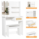 English Elm Vanity Desk Set Stool & Dressing Table With Led Lighting Mirror Drawer and Compartments Modern Wood Cosmetic Table Chest Of Drawers White Color