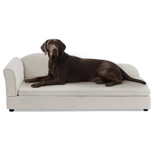 English Elm Oversized Pet Sofa Linen Upholstered Wave Backrest for Large Dogs Modern Living W487P430331