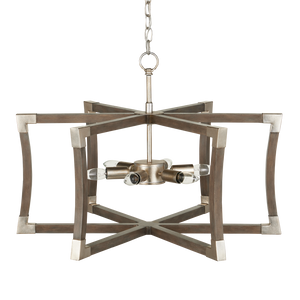 Bastian Gray Lantern Chandelier - Elegant Wrought Iron & Wood Design with Contemporary Silver Finish