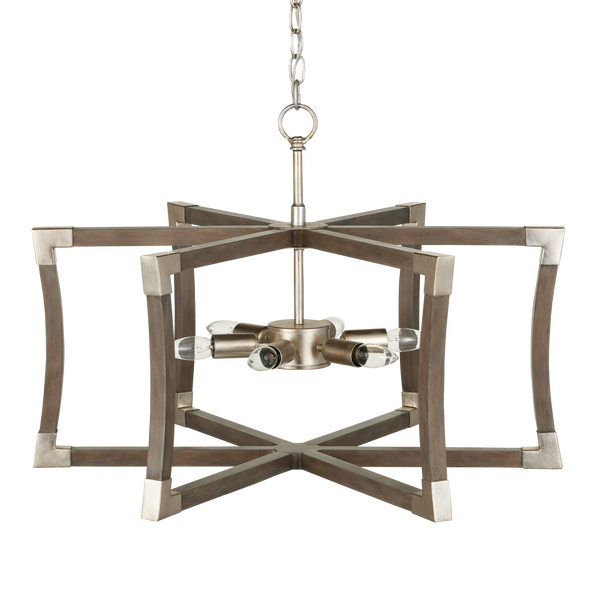 Bastian Gray Lantern Chandelier - Elegant Wrought Iron & Wood Design with Contemporary Silver Finish