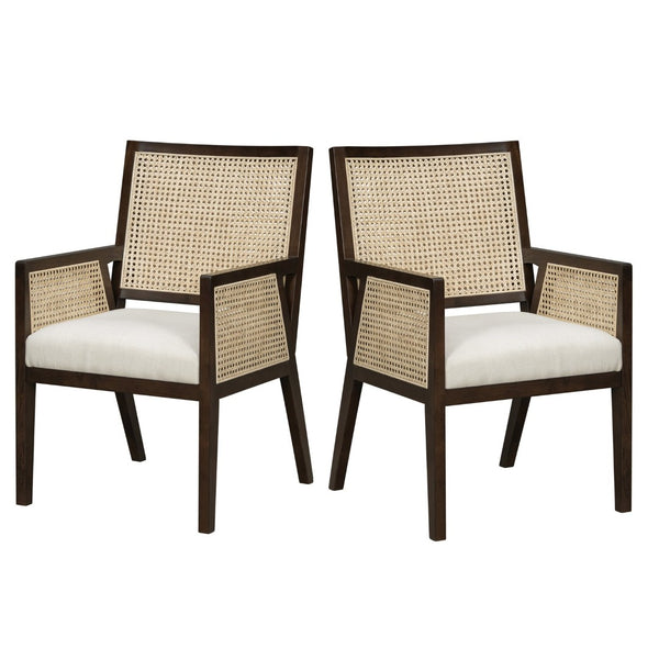 English Elm Natural Rattan Woven Armchair Set Rubberwood Farmhouse Coastal Dining Seating Pair Beige,Dark Brown,Natural N776P385750D