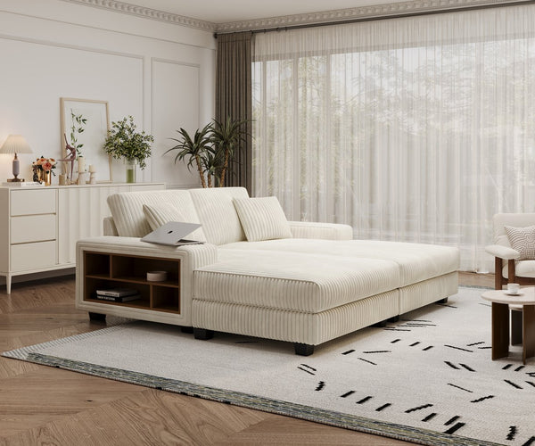 English Elm Convertible Oversized Corduroy Sofa Chair – Plush Modern Sleeper With Storage For Living Room Comfort W1793S00030