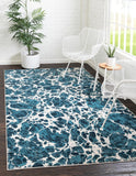 Unique Loom Oasis Breeze Machine Made Abstract Rug Blue, Navy Blue/Ivory 9' 0" x 12' 2"