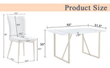 English Elm 55"X31.5"Cream-Style White Mdf Dining Table Set With 4 Armless Chairs.Mdf Tabletop and Metal Legs.The Backrest Of The Dining Chair Has A Vertical Line Design.Adding A Warm Atmosphere To Your Family.