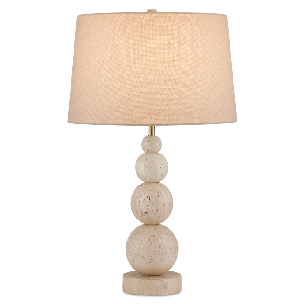 Niobe Table Lamp - Unique Natural Travertine Design with Flax Linen Shade for Contemporary Spaces