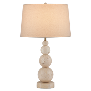 Niobe Table Lamp - Unique Natural Travertine Design with Flax Linen Shade for Contemporary Spaces