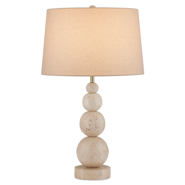 Niobe Table Lamp - Unique Natural Travertine Design with Flax Linen Shade for Contemporary Spaces