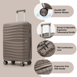 English Elm Premium Polypropylene Hard Shell Luggage Set Three Piece with Tsa Locks Spinner Wheels Light Brown N726P460073A
