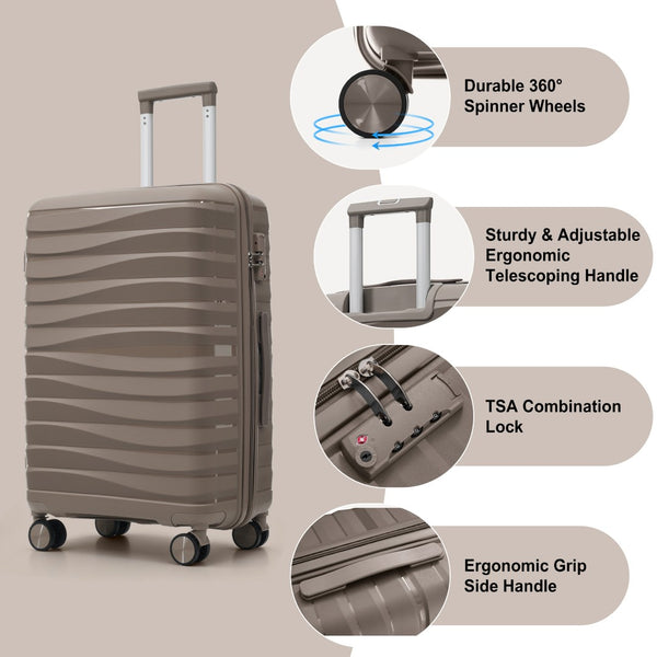 English Elm Premium Polypropylene Hard Shell Luggage Set Three Piece with Tsa Locks Spinner Wheels Light Brown N726P460073A